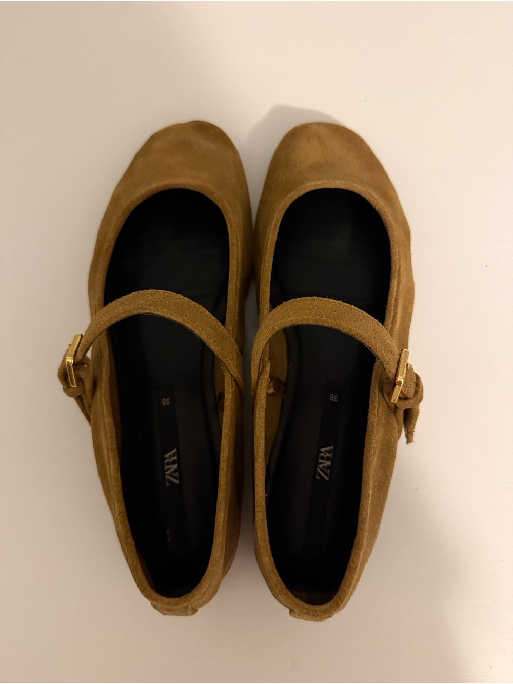 Zara Suede Ballet Flats Dark Tan Size 7.5 - Picture 4 of 6
